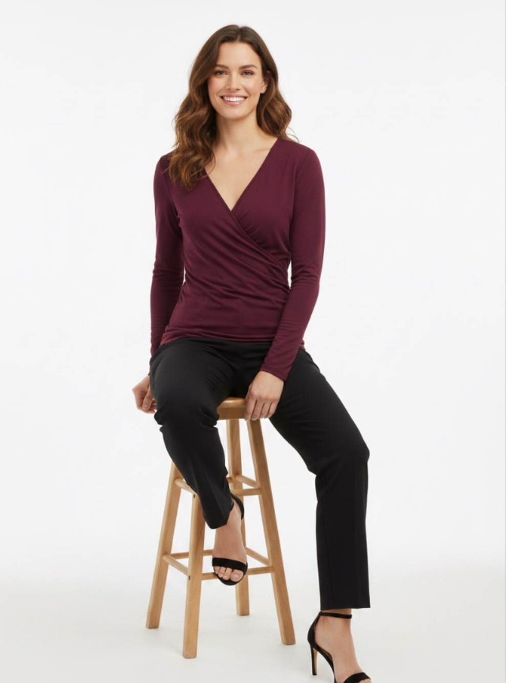 Boden Women’s Burgundy Wrap-Style Long Sleeve Top Size 8 - Picture 2 of 12